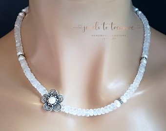 Moonstone Statement Necklace Marcasite and Diamond Clasp Gift for Her