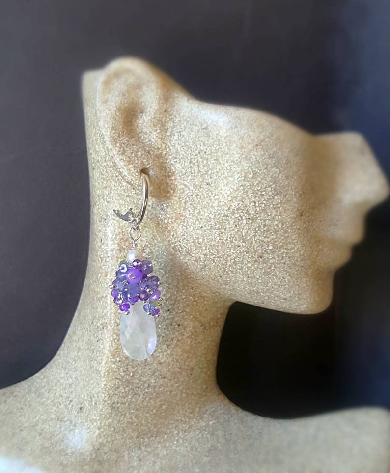 Moonstone with Lavender Opals Tanzanite and Peridot on Sterling Silver Leverbacks Gift For Her