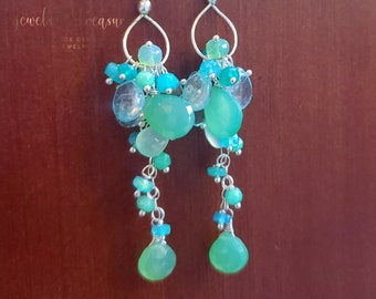 Blue Topaz with Chrysoprase on Sterling Silver on Sterling Silver Earwires Gift for Her