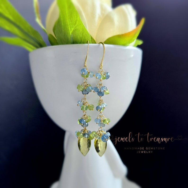 Lemon Quartz with Blue Sapphires on Gold Filled Earwires Gift For Her image 8