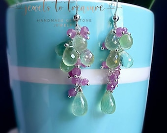 Gorgeous Prehnite with Pink Sapphires on Sterling Silver