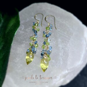 Lemon Quartz with Blue Sapphires on Gold Filled Earwires Gift For Her image 5