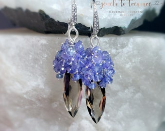 Smoky Quartz with Tanzanite Gemstone Earrings Gift for Her