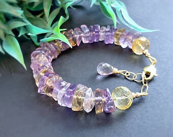 Ametrine and Citrine Polished Slice Bracelet on Gold Filled Lobster Claw Clasp Gift for Her