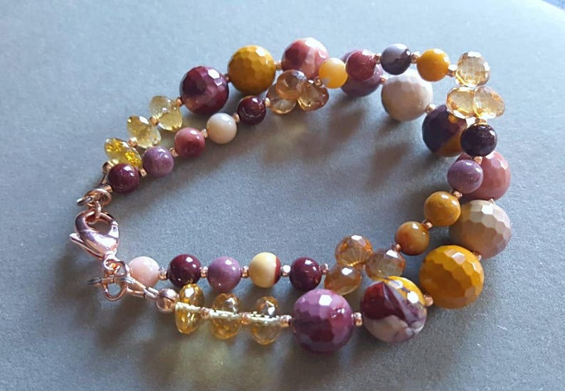 Double Strand Mookaite Jasper and Mystic Citrine Quartz on Rose Gold Gift For Her