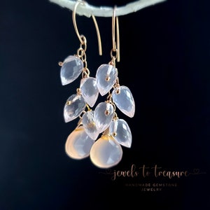 Rose Chalcedony with Rose Quartz on Rose Gold Ear Wires Gift for Her