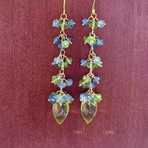 Lemon Quartz with Blue Sapphires on Gold Filled Earwires Gift For Her image 9