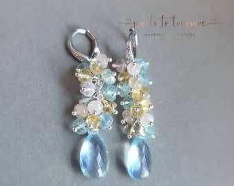 Aquamarine Citrine and Morganite Earrings on Crystal Leverbacks Gift For Her