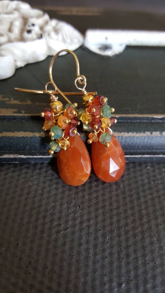 Copper Quartz with Colorful Gemstone Cluster Earrings Gift for | Etsy