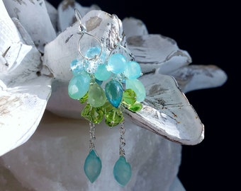 Blue Topaz with Chrysoprase on Sterling Silver on Sterling Silver Earwires Gift for Her