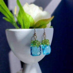 Sea Blue Topaz with Peridot on Gold Filled Ear Wires Gift for Her image 6