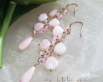 Peruvian Pink Opal with Pink Opals On Rose Gold Filled Ear Wires Gift for Her