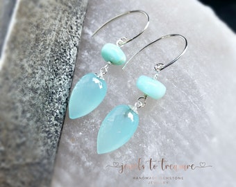 Aqua Chalcedony with Peruvian Opal on Sterling Silver Earwires Gift for Her