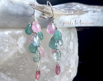 Grandidierite with Pink Tourmaline Moss Aquamarine and Rose Quartz Gift for Her