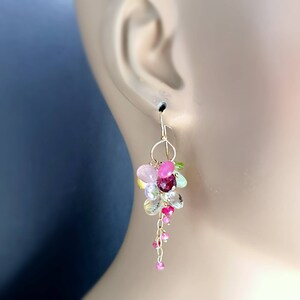 Summer Bouquet Pink Sapphire and Yellow Pearl Gemstone Cluster Earrings ...