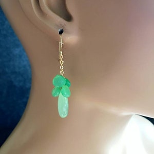 Green Chalcedony Chrysoprase Drop Earrings: Gold Filled Dangle Earwires