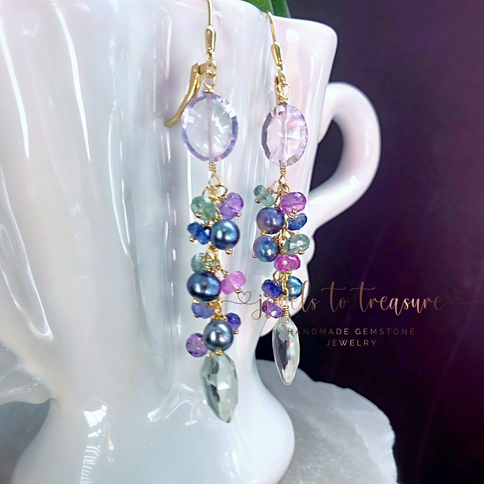 Pink and Green Amethyst With Sapphires and Freshwater Pearls - Etsy