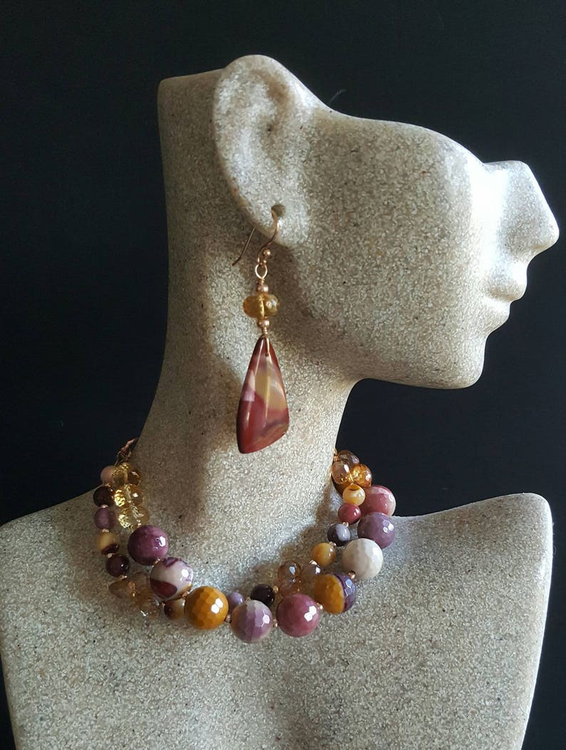 Double Strand Mookaite Jasper and Mystic Citrine Quartz on Rose Gold Gift For Her