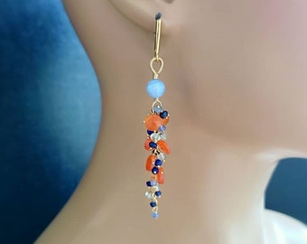 Carnelian Blue Lace Agate with Sapphires and Blue Lapis Lazuli on Gold Filled Leverbacks Gift for Her