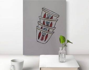 Lebanese Coffee Cups Art Print | Hand-Drawn Finjān Stack Illustration