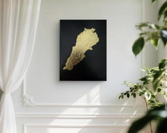 Lebanon Gift  Map Gold Leaf Painting on Canvas ,textured gold wall art.
