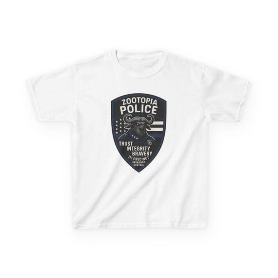 ZOOTOPIA POLICE DEPARTMENT Kids Tee - Chief Bogo Thin Blue Line Flag T-Shirt - Disney Parks, Disney World, Disneyland Cotton Graphic Tee