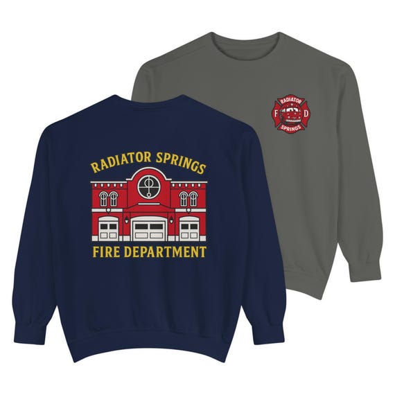 RADIATOR SPRINGS FIRE Sweatshirt - Cars Red Fire Department - Disney Parks, Disney World, Disneyland Trip - Garment-Dyed Comfort Colors