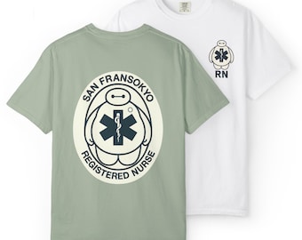 RN BAYMAX - Camiseta Enfermeira Registrada Big Hero Six San Fransokyo - Camiseta de algodão com estampa dos parques da Disney, Disney World e Disneylândia