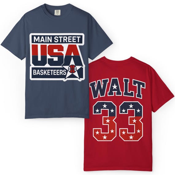 MAIN STREET USA - Basketeers, Walt, Dream Team Basketball Jersey T-Shirt - Disney Parks, Disney World, Disneyland Trip Cotton Tee