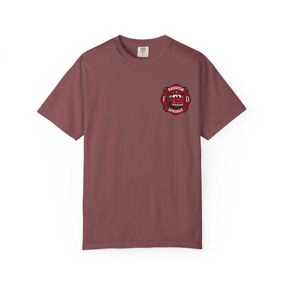 RADIATOR SPRINGS FIRE - Cars Red Fire Department Lightning McQueen T-Shirt - Disney Parks, Disney World, Disneyland Trip Cotton Graphic Tee