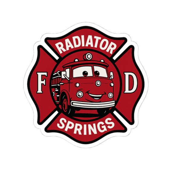 RADIATOR SPRINGS FIRE Sticker - Cars Red Fire Department Decal - Disney Parks, Disney World, Disneyland Trip