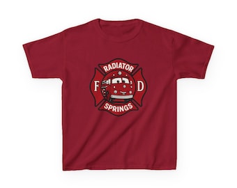 Camiseta infantil Radiator Springs Fire - Camiseta Relâmpago McQueen do Corpo de Bombeiros Vermelho de Carros - Camiseta de algodão com estampa de parques da Disney, viagem à Disneylândia