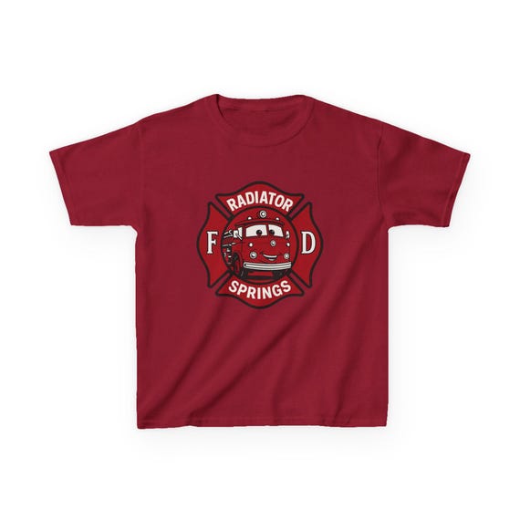 RADIATOR SPRINGS FIRE Kids Tee - Cars Red Fire Department Lightning McQueen T-Shirt - Disney Parks, Disneyland Trip Cotton Graphic Tee