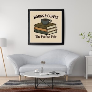 Book and Coffee Digital print | Library print | Book stack with coffee