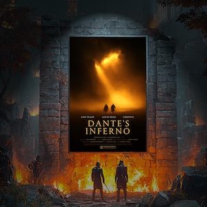 Dantes Inferno Movie Poster | Divine Comedy Wall Art | Mystical Spiritual Print | Italian Literature Decor | Gift for Dad | Satire