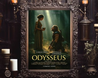 Póster de la película Odiseo / Arte mural de La Odisea / Impresión de mitología griega / Decoración con poema épico de Homero / Héroe de la Guerra de Troya, sátira