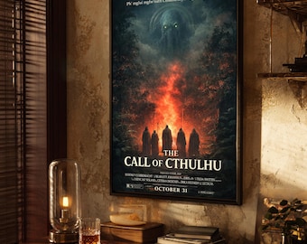 The Call of Cthulhu-filmposter | HP Lovecraft kosmische horrorprint | Monsterkunst Eldritch | Mythos-muurdecoratie | Satire | Cadeau voor papa
