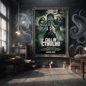 The Call of Cthulhu Movie Poster | H.P. Lovecraft Cosmic Horror Print | Eldritch Monster Art | Mythos Wall Decor | Satire | Gift for Dad