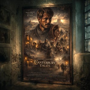 カンタベリー物語映画ポスター | チョーサー中世叙事詩アートプリント | 文学壁装飾 | パブリックドメイン文学ポスター