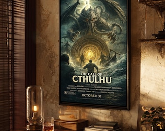 Call of Cthulhu-filmposter | HP Lovecraft kosmische horrorprint | Monsterkunst Eldritch | Mythos-muurdecoratie | Satire | Cadeau voor papa