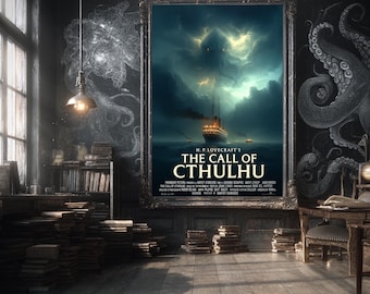 Call of Cthulhu Movie Poster | H.P. Lovecraft Cosmic Horror Print | Eldritch Monster Art | Mythos Wall Decor | Satire | Gift for Dad