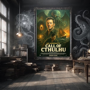 Der Ruf des Cthulhu Film Poster | H. P. Lovecraft Cosmic Horror Druck | Eldritch Monster Kunst | Mythos Wanddekor | Satire | Geschenk für Papa