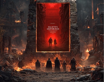Dantes Inferno Movie Poster | Divine Comedy Gothic Wall Art | Dark Academia Print | Circles of Hell Illustration | Gift for Dad | satire
