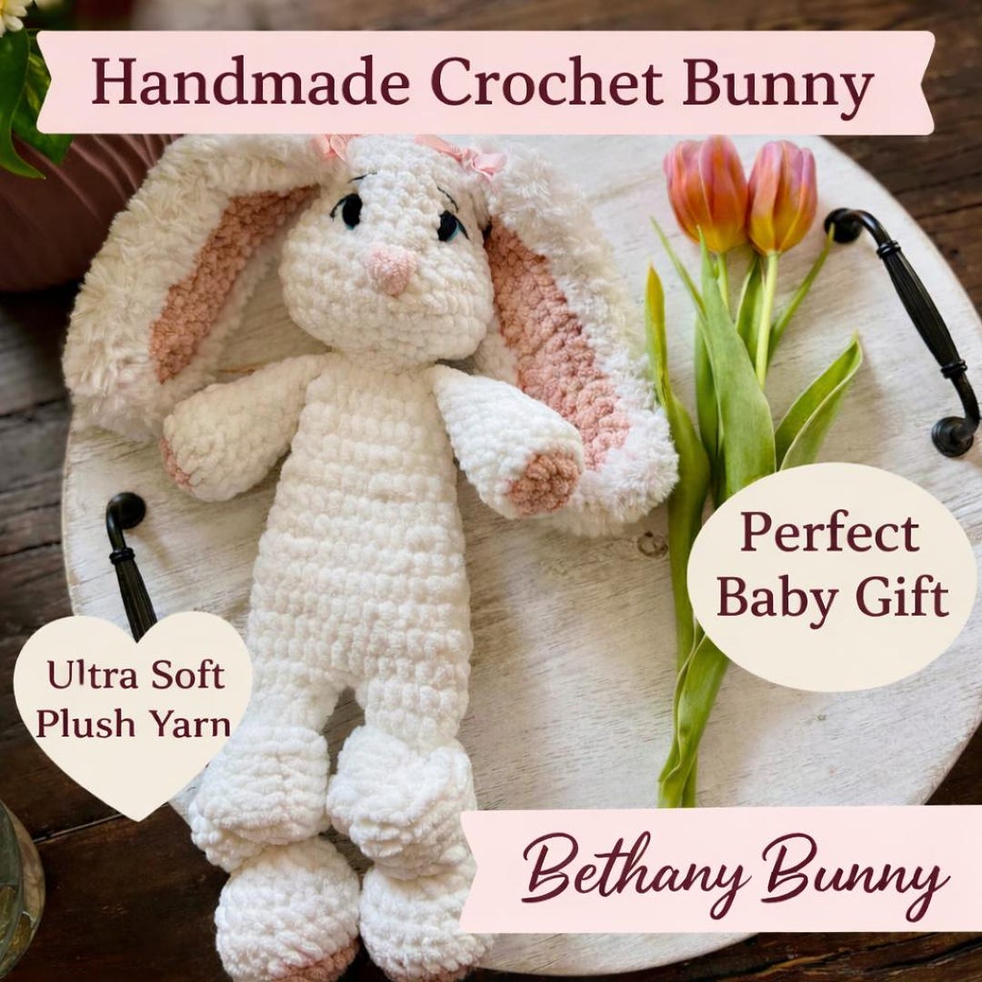Bethany Bunny Crochet Lovey | Floppy Ear Plush Stuffed Animal Toy - Etsy