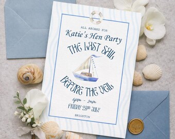 Last Sail Before Veil Invitation | Nautical Bachelorette Hen Party (Digital Download)