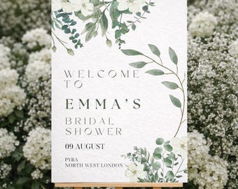 Greenery Bridal Shower Welcome Sign | Eucalyptus Minimalist Canva Template (Digital Download)