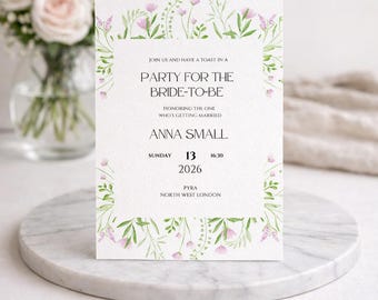 Wildflower Bridal Shower Invitation Template | Pink Floral Garden Party Invite (Digital Download)