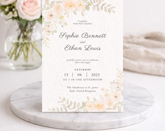 Romantic Floral Wedding Invitation | Elegant Garden, Editable Canva Template