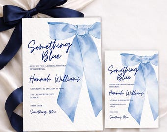 Something Blue Bridal Shower Invitation Template | Watercolor Bow, Coquette Style (Digital Download)