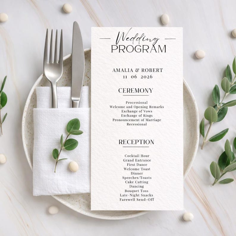 Bearbeitbare Hochzeitsprogramm Vorlage | Minimalistisches Zeremonie Briefpapier (Digitaler Download) Bild 4